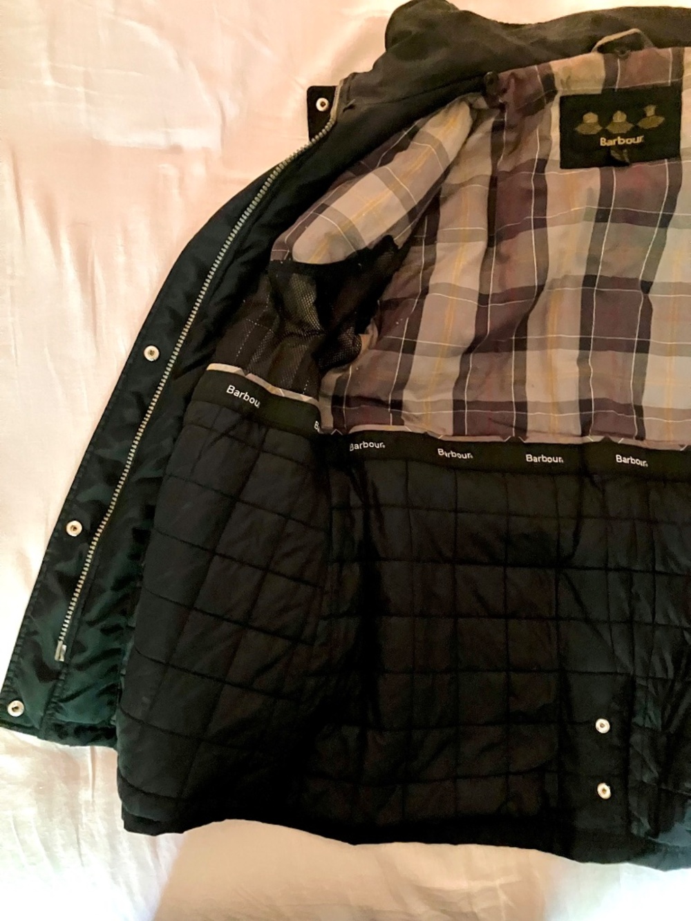 Barbour Belted Hooded Plaid lining quilted jacket Sz UK16 - Picture 3 of 6